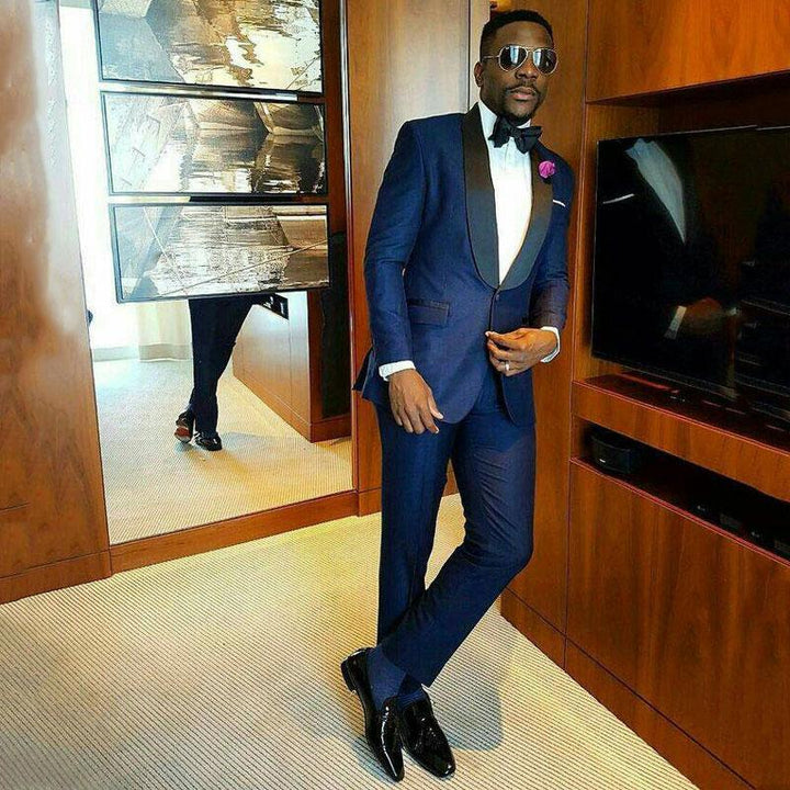 Koscy Newest Joshua Slim Fit Navy Blue Homecoming Prom Suit for Boy with Shawl Lapel