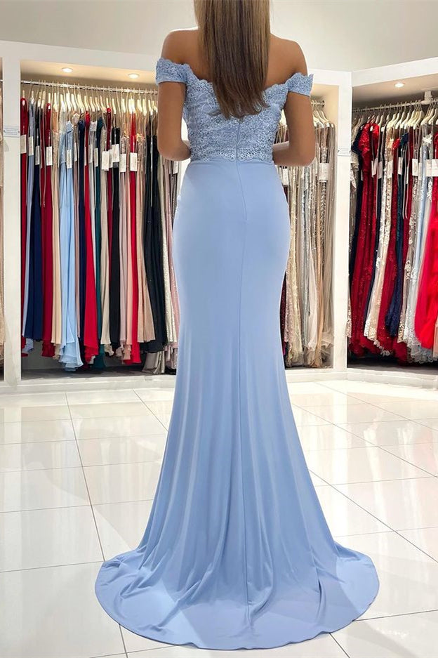Elegant Off-the-Shoulder Mermaid Prom Dress Featuring Lace Appliques