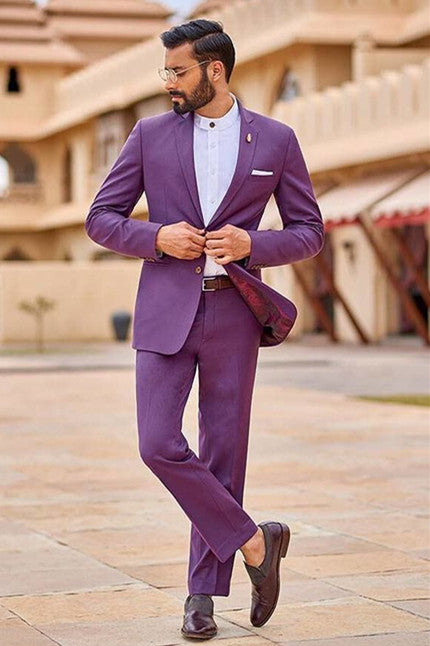 Koscy Fashionable Purple Reception Suit with Notched Lapel for Groom