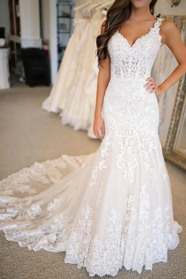 Bmbride Glamorous Sweetheart Mermaid Wedding Dresses With Appliques