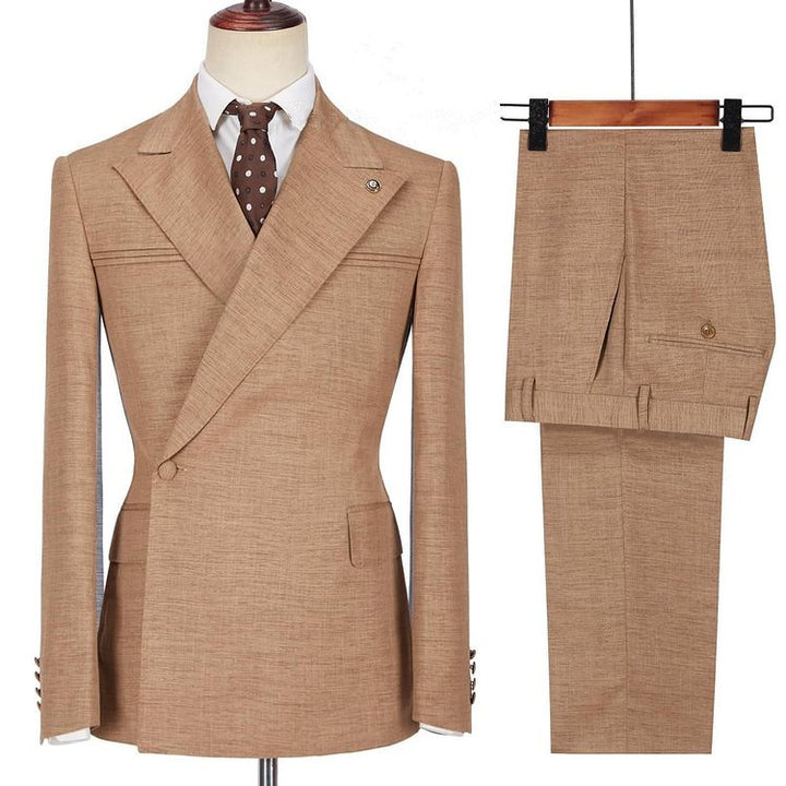 Koscy Gentle Brown Peaked Lapel Prom Suit with Ruffles