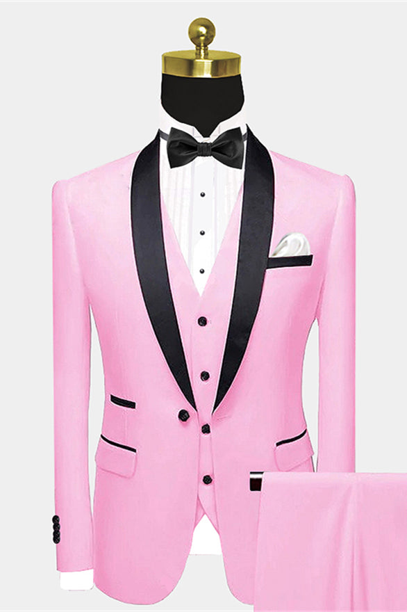 Koscy Stylish Candy Pink Reception Tuxedo with Black Satin Shawl Lapel for Groom