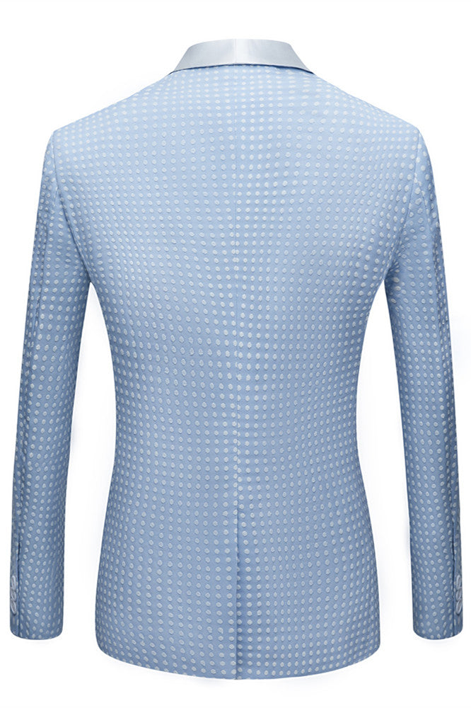 Koscy Sky Blue Dot Wedding Suit with Shawl Lapel for Men’s Parties