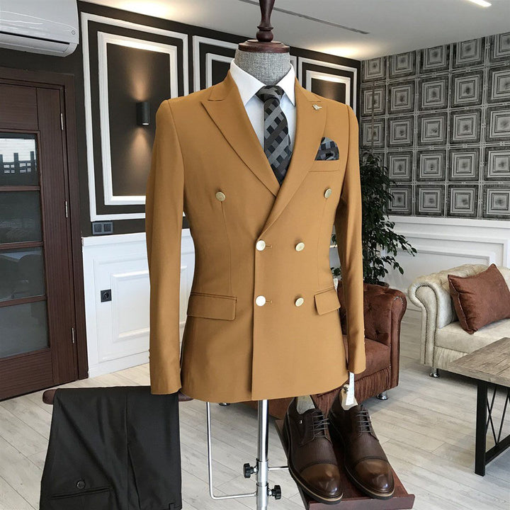 Koscy Simple Brown Slim Fit Double-Breasted Prince Suit for Prom