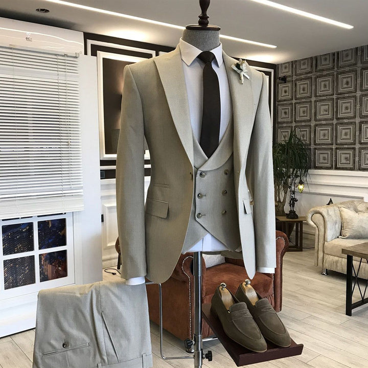 Koscy Light Brown Double-Breasted Three-Piece Wedding Suit for Groom