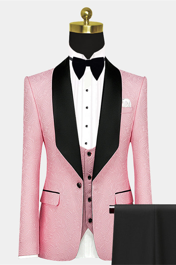 Koscy Modern Pink Morning Suit with Black Satin Lapel and Jacquard