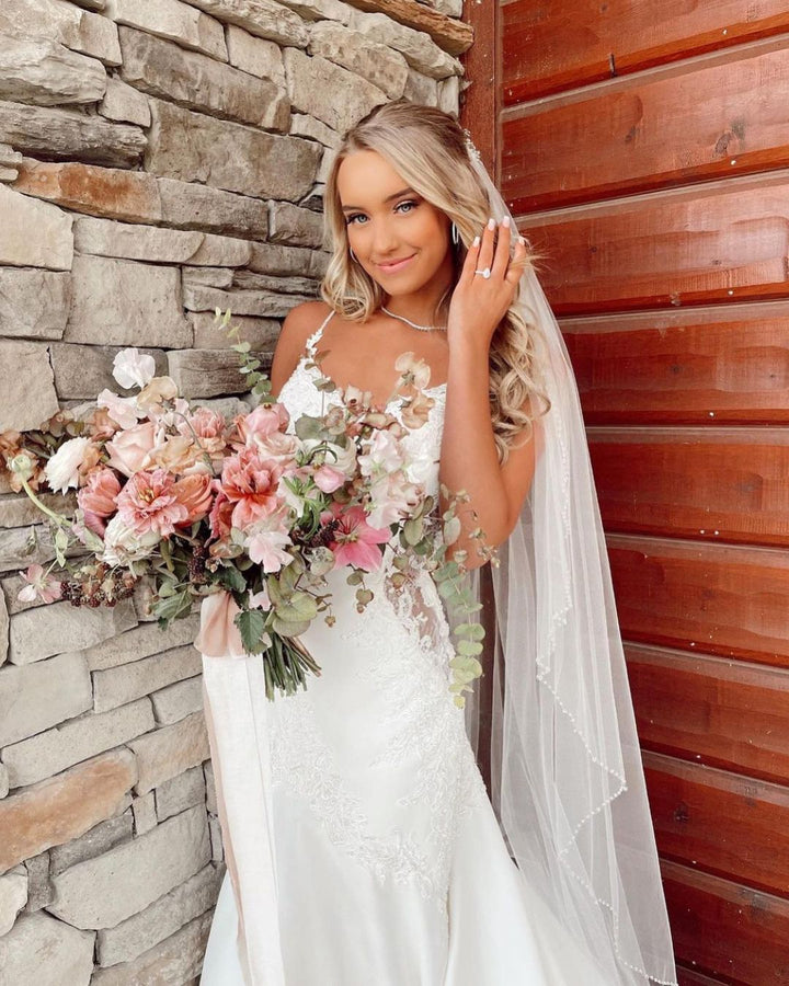 Bmbride V-neck Appliques Lace Floor-length Mermaid Wedding Dress