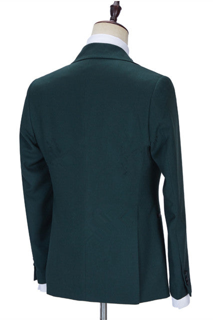 Koscy Glamorous Dark Green Peaked Lapel Wedding Suit with Ruffles
