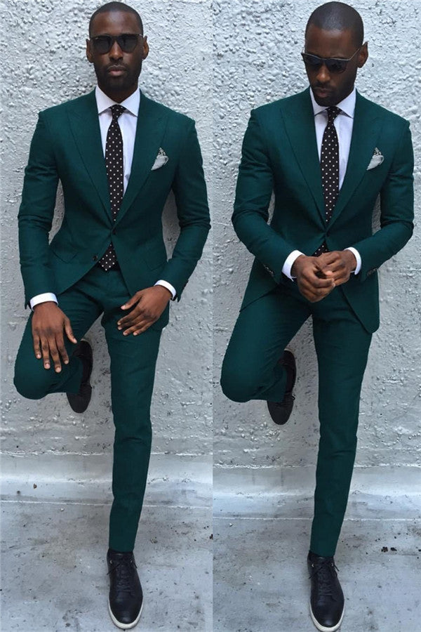 Koscy Classic Dark Green Peaked Lapel Formal Dinner Suit for Men
