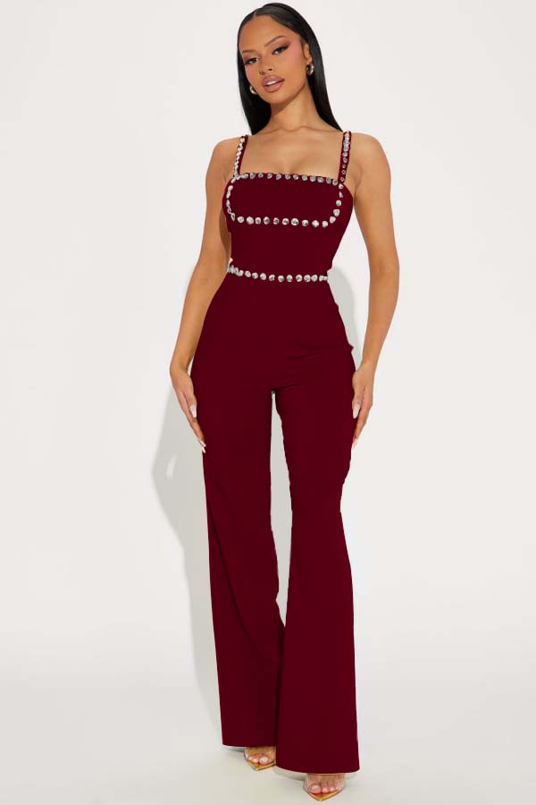 Koscy Fashion Green Square Neck Spaghetti-Straps Slim Fit Jump Suit