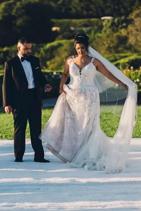 Bmbride Romantic A-line Sweetheart Tulle Floral Lace Wedding Dress
