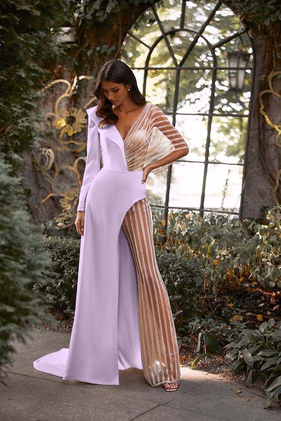 Koscy White Asymmetric V-Neck Jumpsuit Distinctive Women's Party Jump Suit