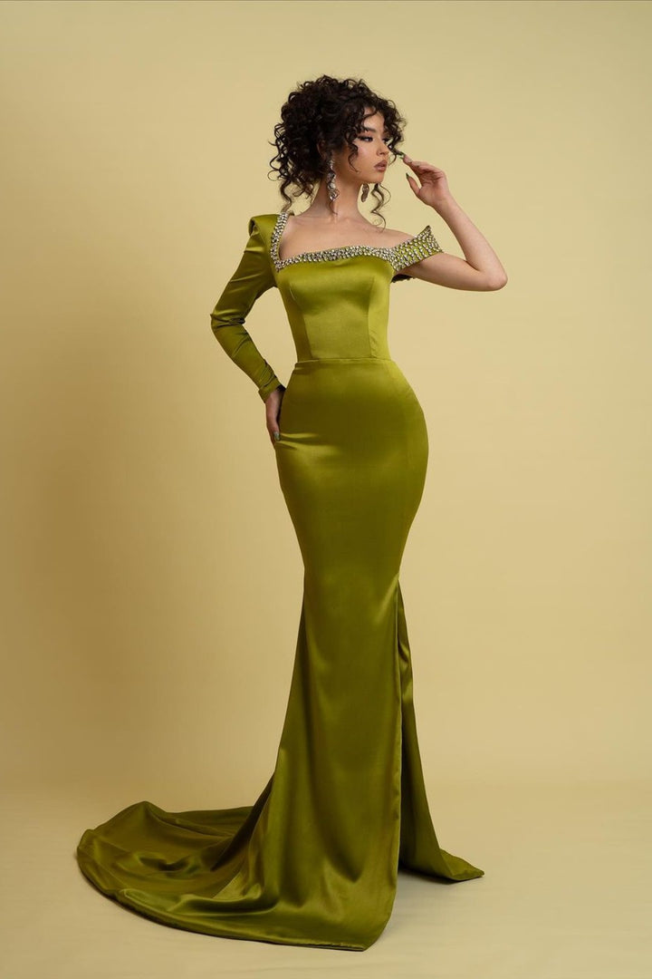 Charmeuse One Shoulder Mermaid Prom Dress - Sage Green With Slit Charmeuse One Shoulder Mermaid Prom Dress - Sage Green With Slit