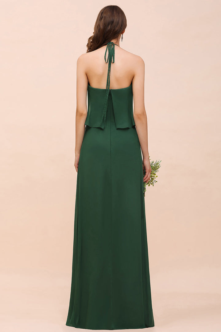 dark green chiffon bridesmaid dress Flutter Sleeve V-Neck Chiffon A-Line Bridesmaid Dress in Dark Green, Dark Green / 22
