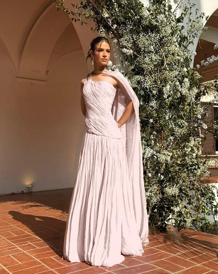 off shoulder dress with shawl Elasola Elegant Off-Shoulder Wedding Dress With Sheer Chiffon Shawl Sleeves And Delicate Floral Appliques - Weddings