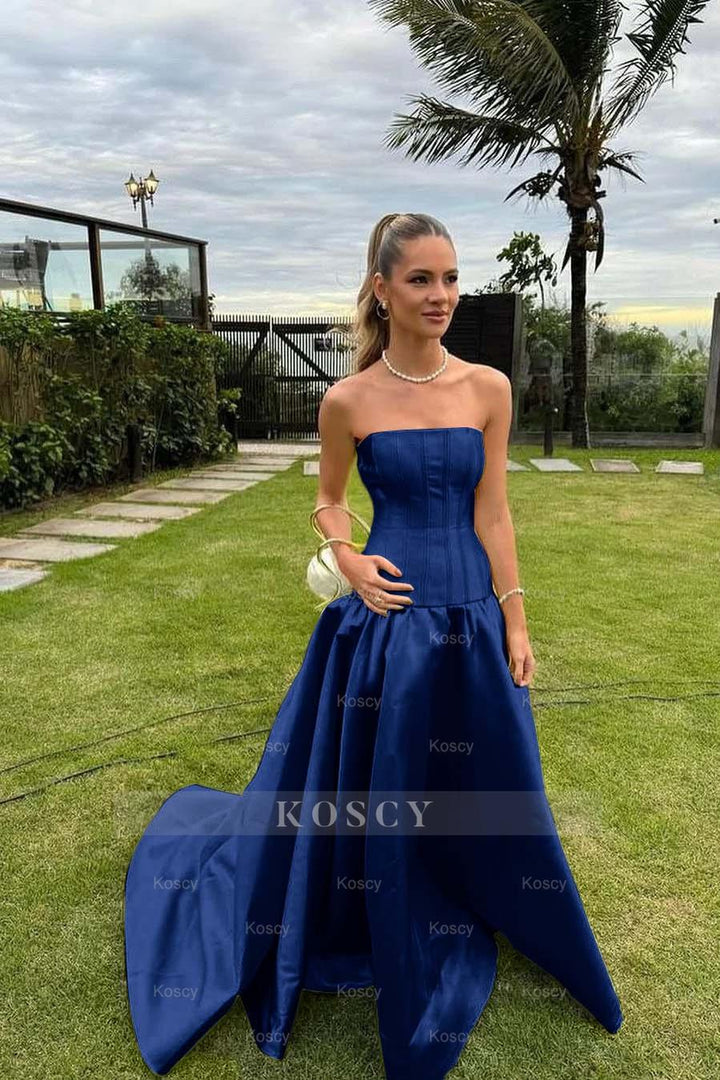green emerald velvet dress Chic Strapless Sleeveless Bateau Long Formal Dress with Pleated
