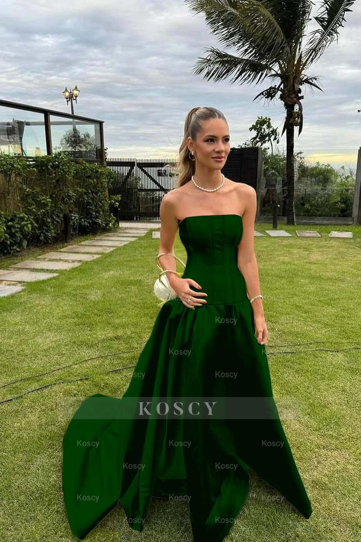 Chic Strapless Sleeveless Bateau Long Formal Dress with Pleated Chic Strapless Sleeveless Bateau Long Formal Dress with Pleated