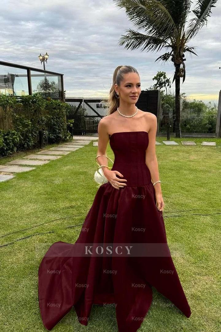 Chic Strapless Sleeveless Bateau Long Formal Dress with Pleated
