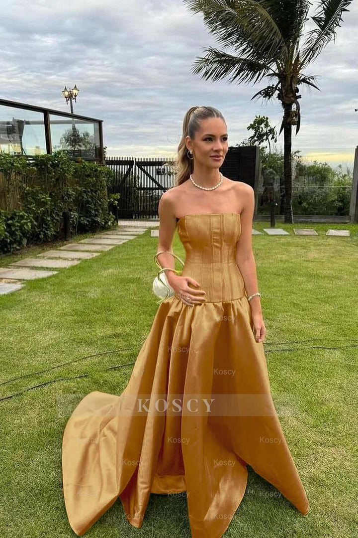 green emerald velvet dress Amazing Evening Dress A-Line Bateau Neck Matte Satin Floor-Length Pleated Formal Party Dresses main image 0