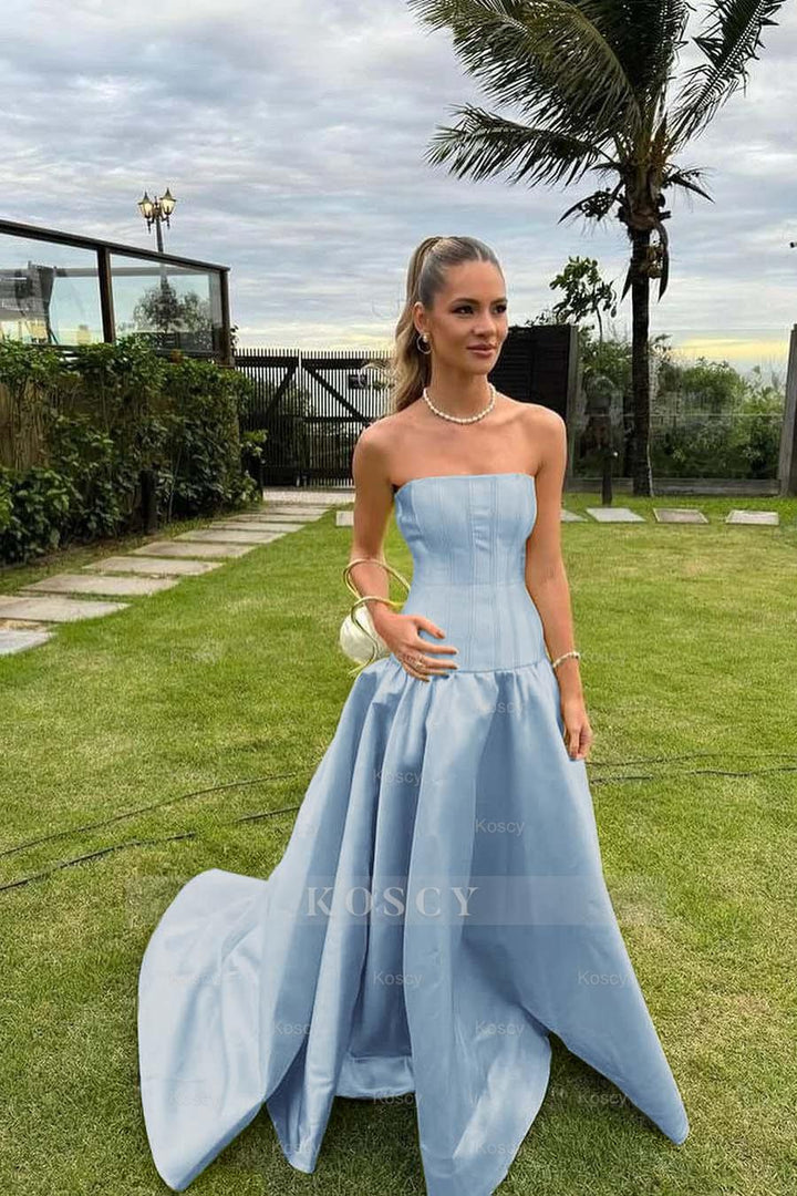 Chic Strapless Sleeveless Bateau Long Formal Dress With Pleated Chic Strapless Sleeveless Bateau Long Formal Dress With Pleated