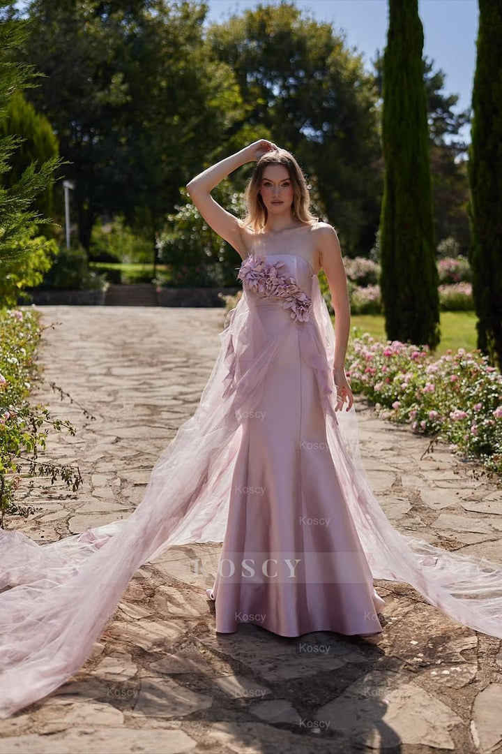 Chic Strapless Sleeveless Tulle Long Formal Dress With Appliques Chic Strapless Sleeveless Tulle Long Formal Dress With Appliques