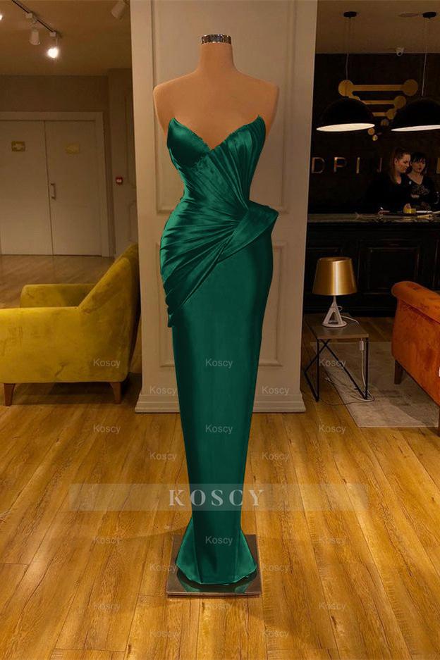 open lace back dress Chic Yellow Strapless Deep V Neck Sleeveless Mermaid Formal Dress With  Pleated