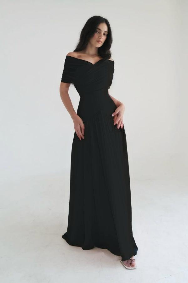 Chiffon Off the Shoulder Sleeveless Long Formal Dress With Pleated