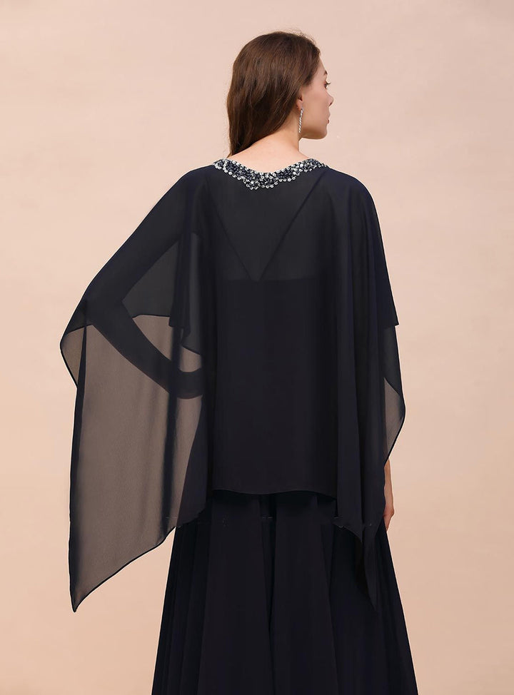 Chiffon Special Occasions Wrap Dark Navy with Beadings-koscy