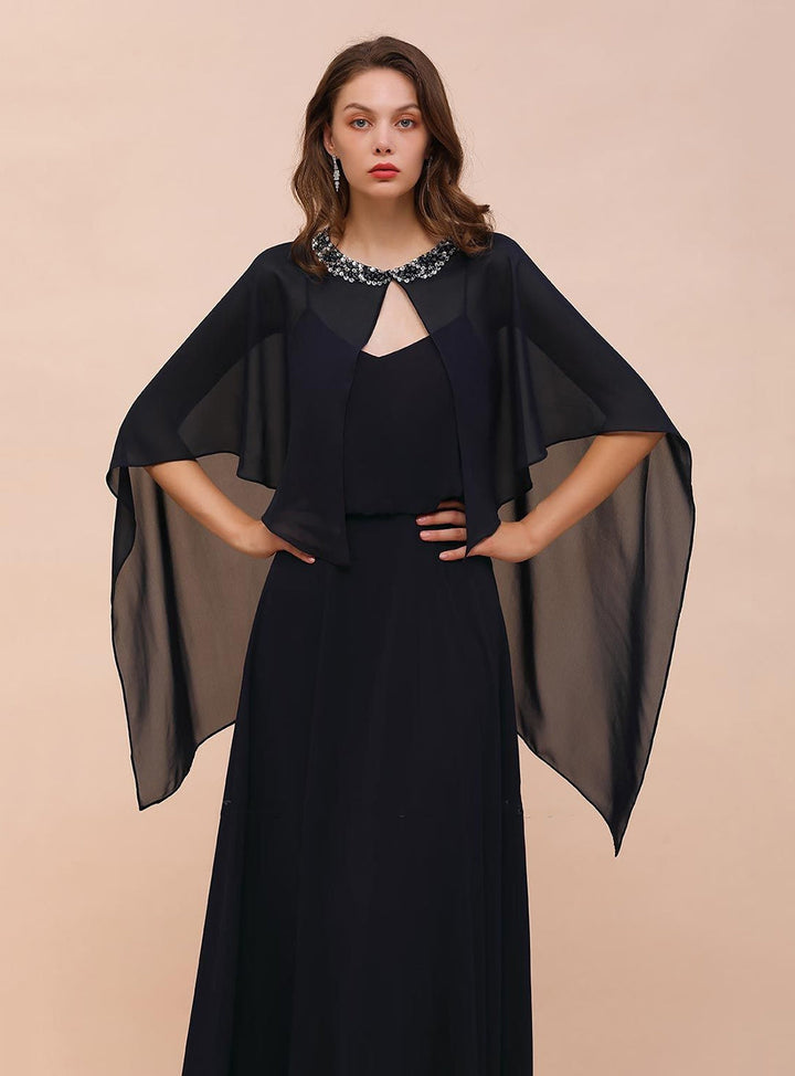 Chiffon Special Occasions Wrap Dark Navy with Beadings-koscy