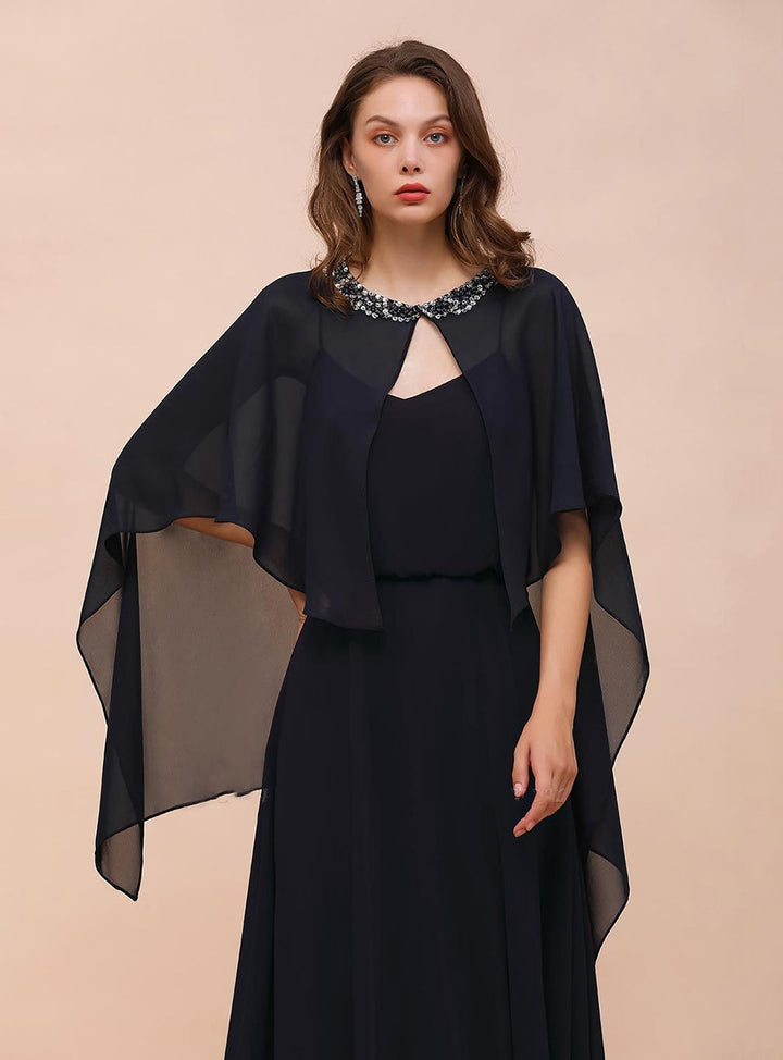 Chiffon Special Occasions Wrap Dark Navy with Beadings-koscy