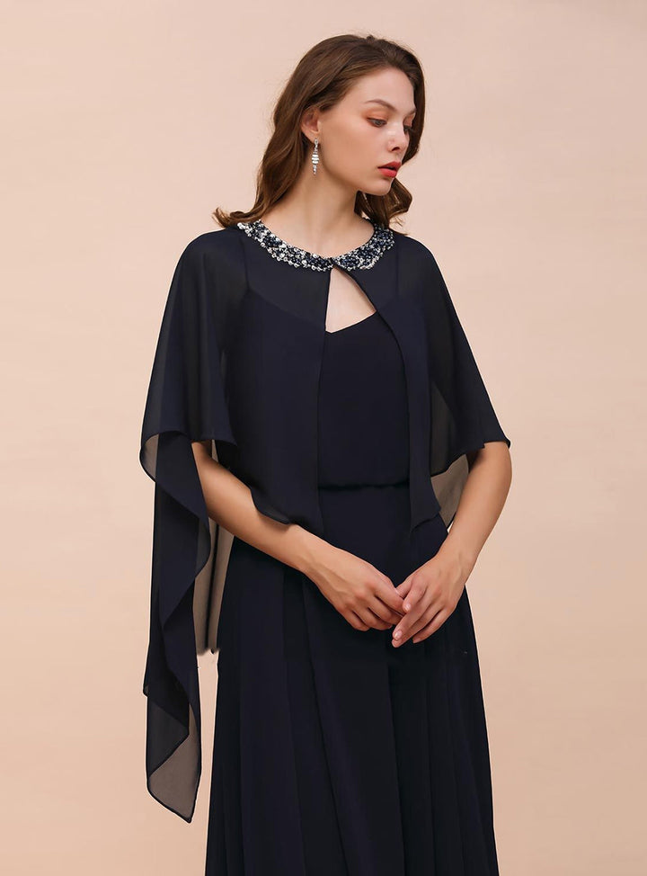 Chiffon Special Occasions Wrap Dark Navy with Beadings-koscy