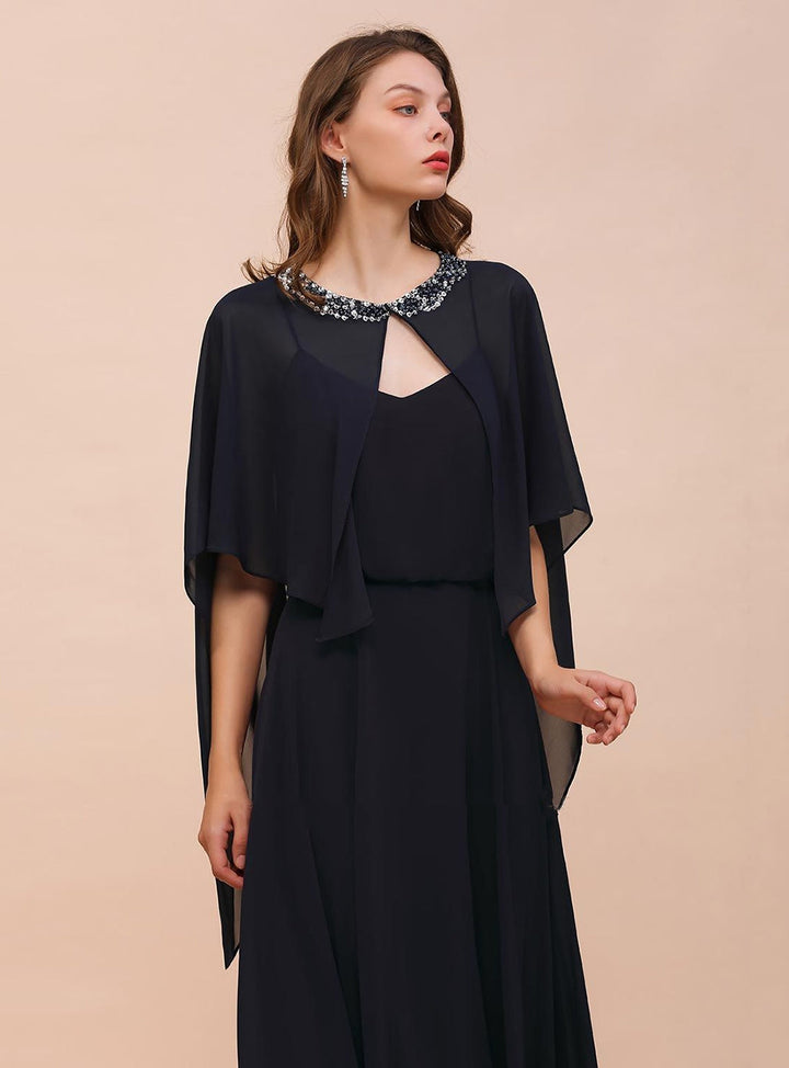 Chiffon Special Occasions Wrap Dark Navy with Beadings-koscy