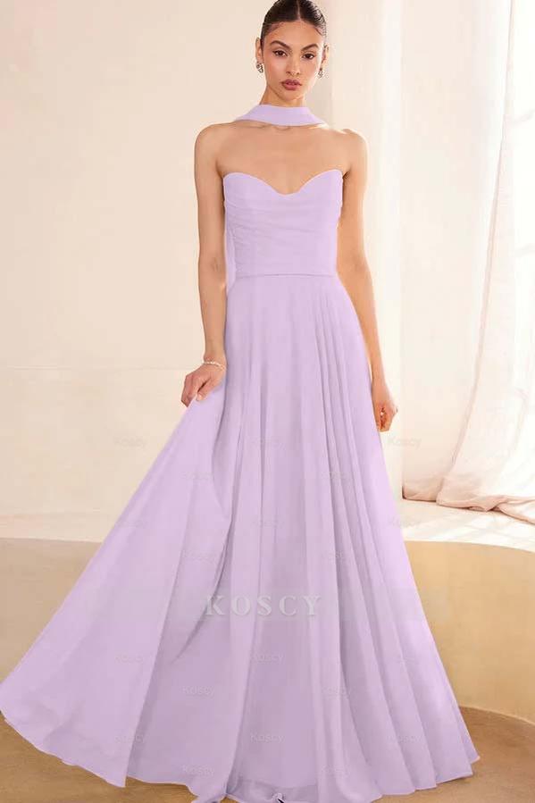 Chiffon Strapless Sleeveless Long A Line Formal Dress With Pleated Chiffon Strapless Sleeveless Long A Line Formal Dress With Pleated