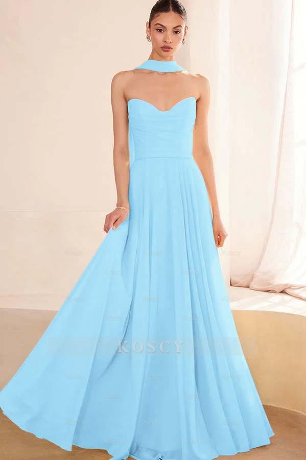 Chiffon Strapless Sleeveless Long A Line Formal Dress With Pleated Chiffon Strapless Sleeveless Long A Line Formal Dress With Pleated
