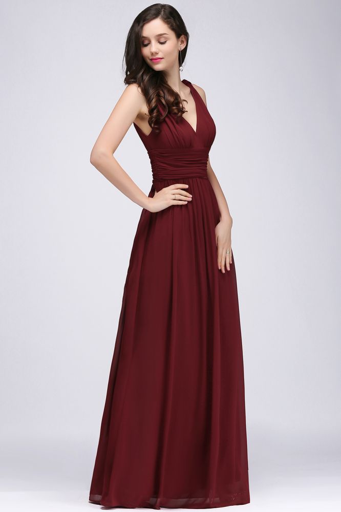 MISSHOW offers gorgeous White,Dusty Rose,Burgundy,Grape,Royal Blue,Dark Navy,Black,Dark Green V-neck party dresses with delicately handmade Ruched in size 0-26W. Shop Floor-length prom dresses at affordable prices.