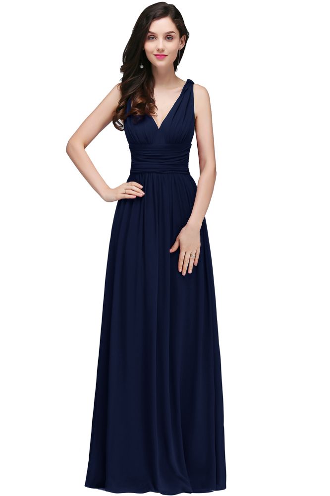 strapless open back dress Chiffon V-Neck Floor-length A-line Party Dresses