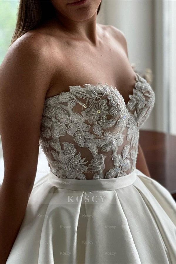 Classy Long A-line Sweetheart Satin Lace Bridal Dress Classy Long A-line Sweetheart Satin Lace Bridal Dress