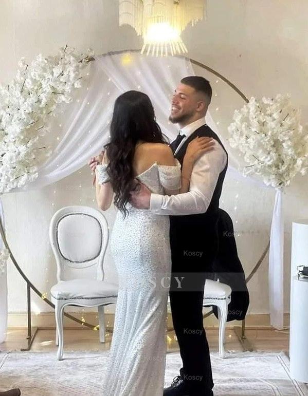 glitter wedding reception dress Sparkly Silver Pearl Wedding Dress| Wedding Gowns M / Silver / Lace main image 0