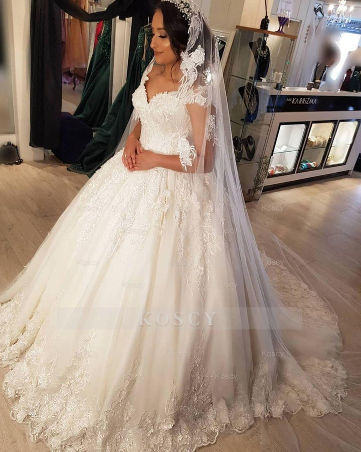 Classy Long Princess Off-the-Shoulder Lace Wedding Gowns Classy Long Princess Off-the-Shoulder Lace Wedding Gowns