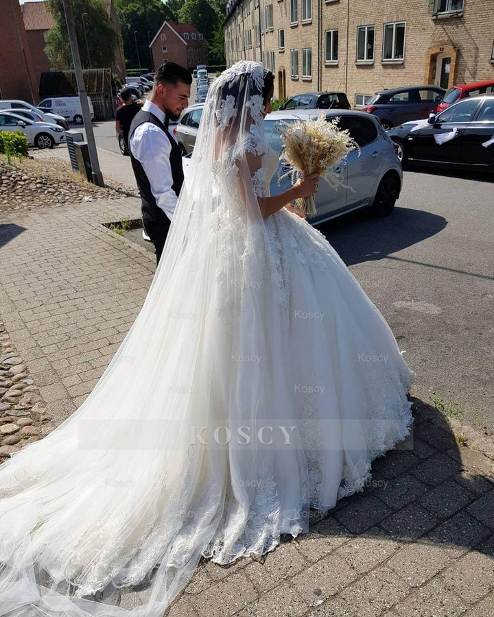 Classy Long Princess Off-the-Shoulder Lace Wedding Gowns