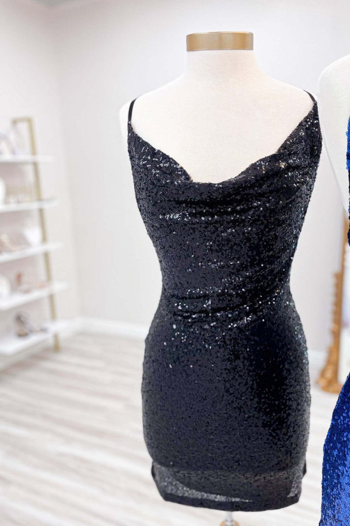 Koscy Cowl Neck Emerald Green Sequin Mini Homecoming Dress