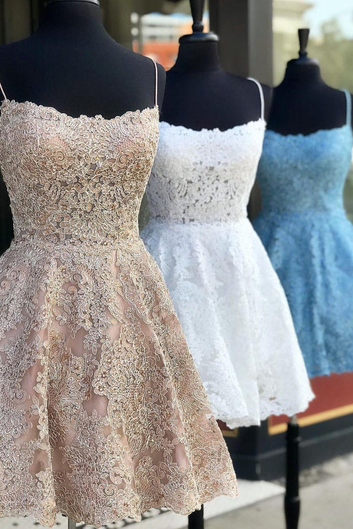 Koscy Criss Cross Lace Short Sky Blue Homecoming Dress