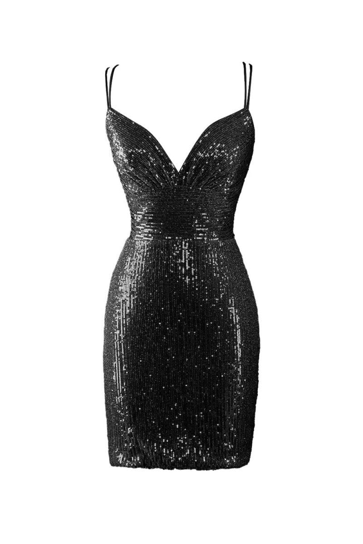 Koscy Bodycon V Neck Blue Sequins Homecoming Dress