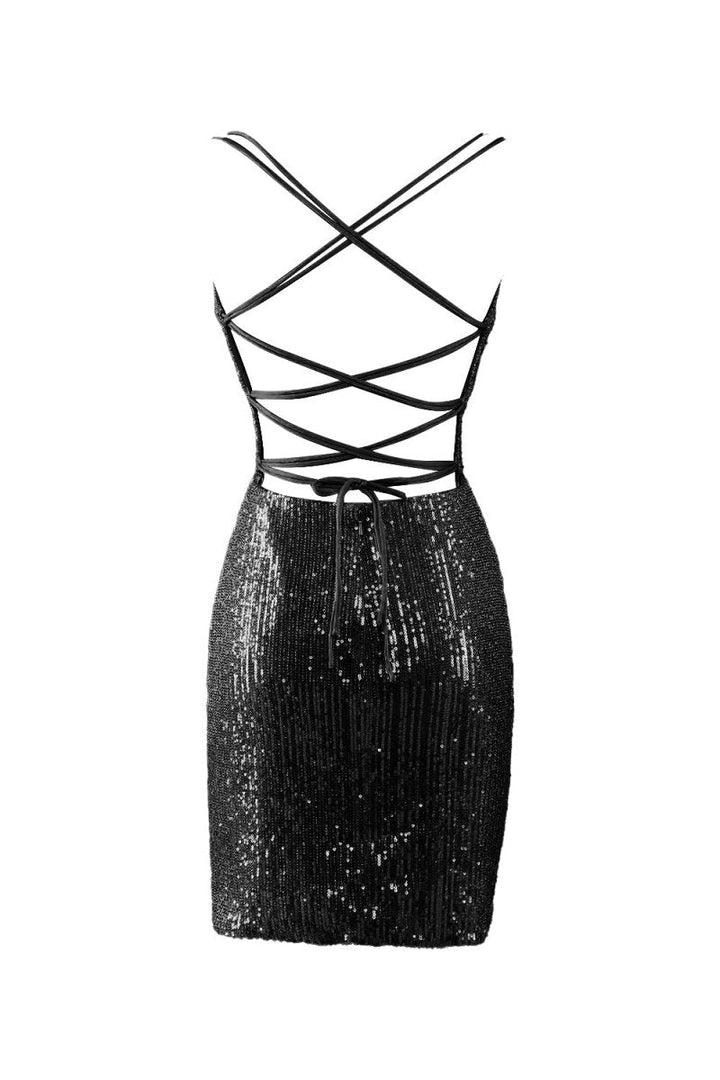 Koscy Bodycon V Neck Blue Sequins Homecoming Dress