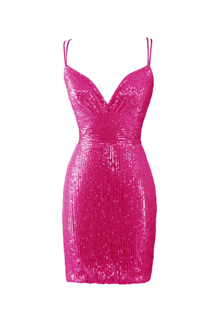 Koscy Bodycon V Neck Blue Sequins Homecoming Dress