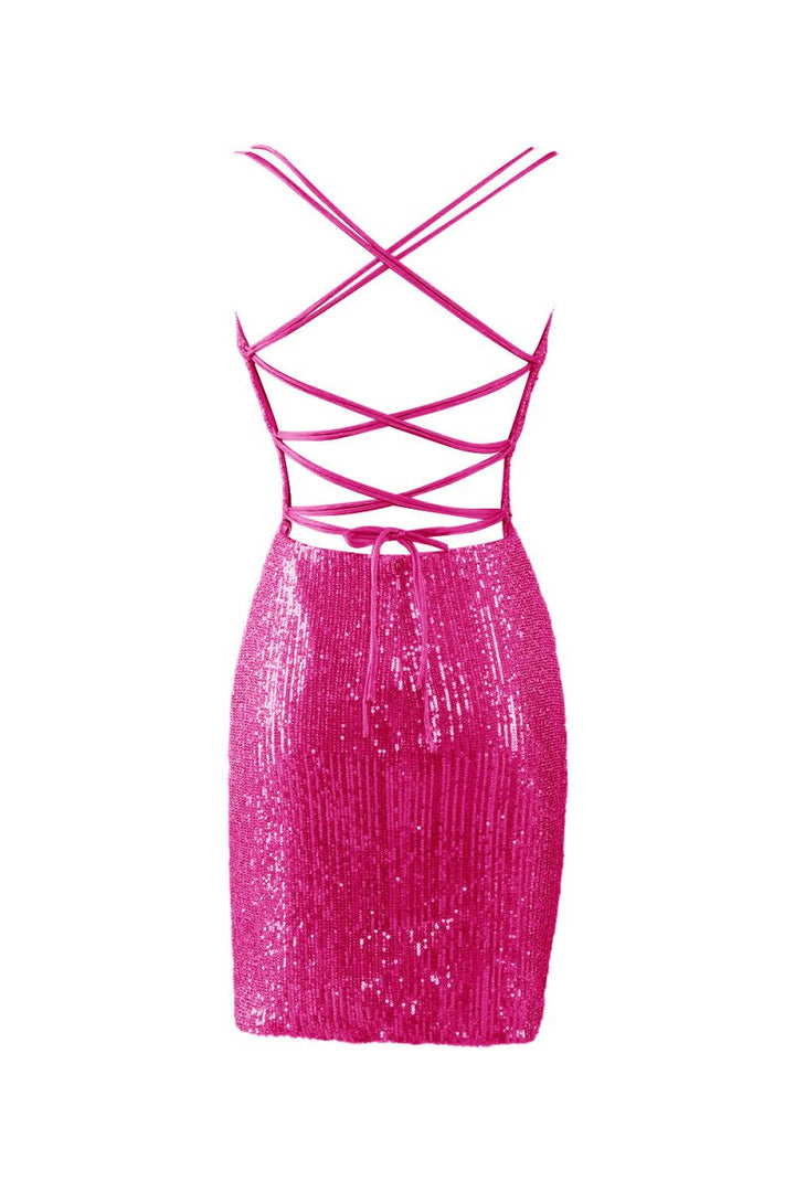 Koscy Bodycon V Neck Blue Sequins Homecoming Dress