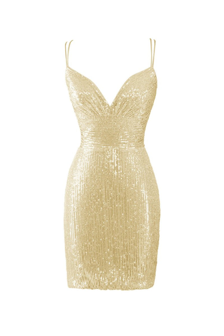 Koscy Bodycon V Neck Blue Sequins Homecoming Dress