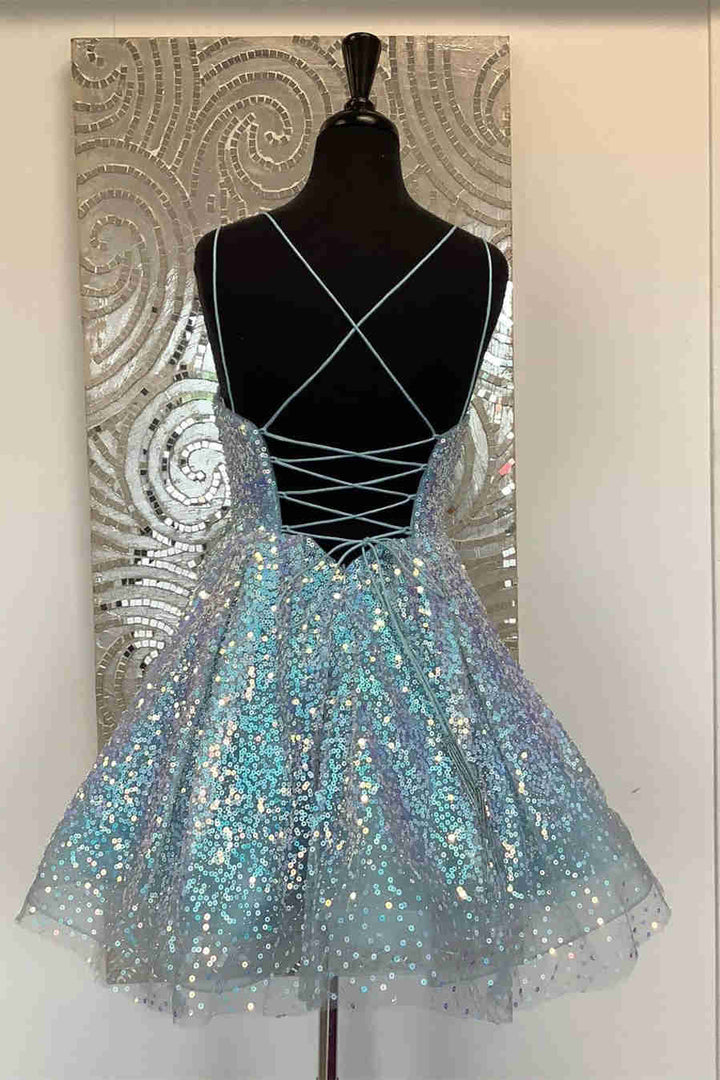 Koscy Hot Pink Sequins A-Line Homecoming Dress