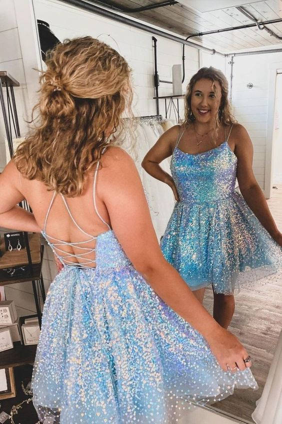 Koscy Hot Pink Sequins A-Line Homecoming Dress