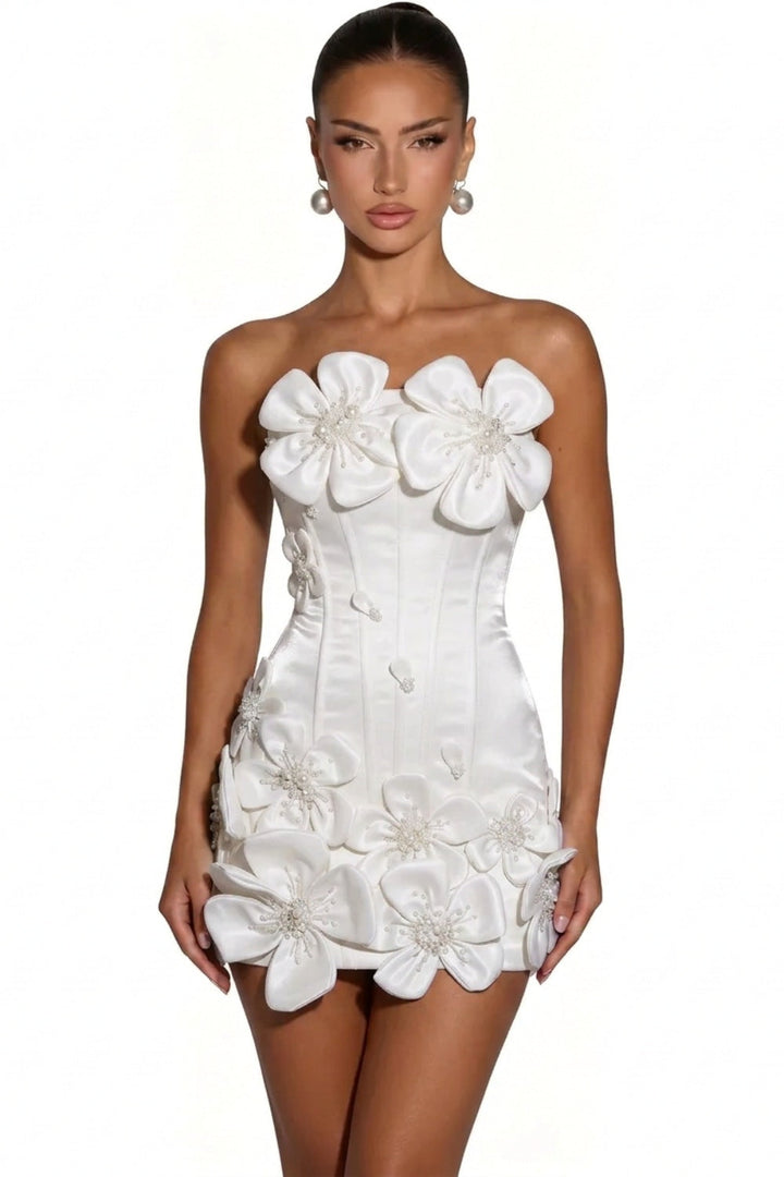 white floral homecoming dress Strapless with 3D Flowers Size:Small Long Whether you are dressing SALE40 Mini Wedding Guest Dresses:
